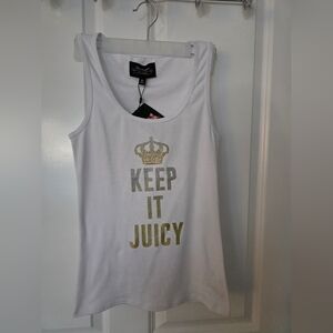 Juicy Couture White Tank Top with Gold Print